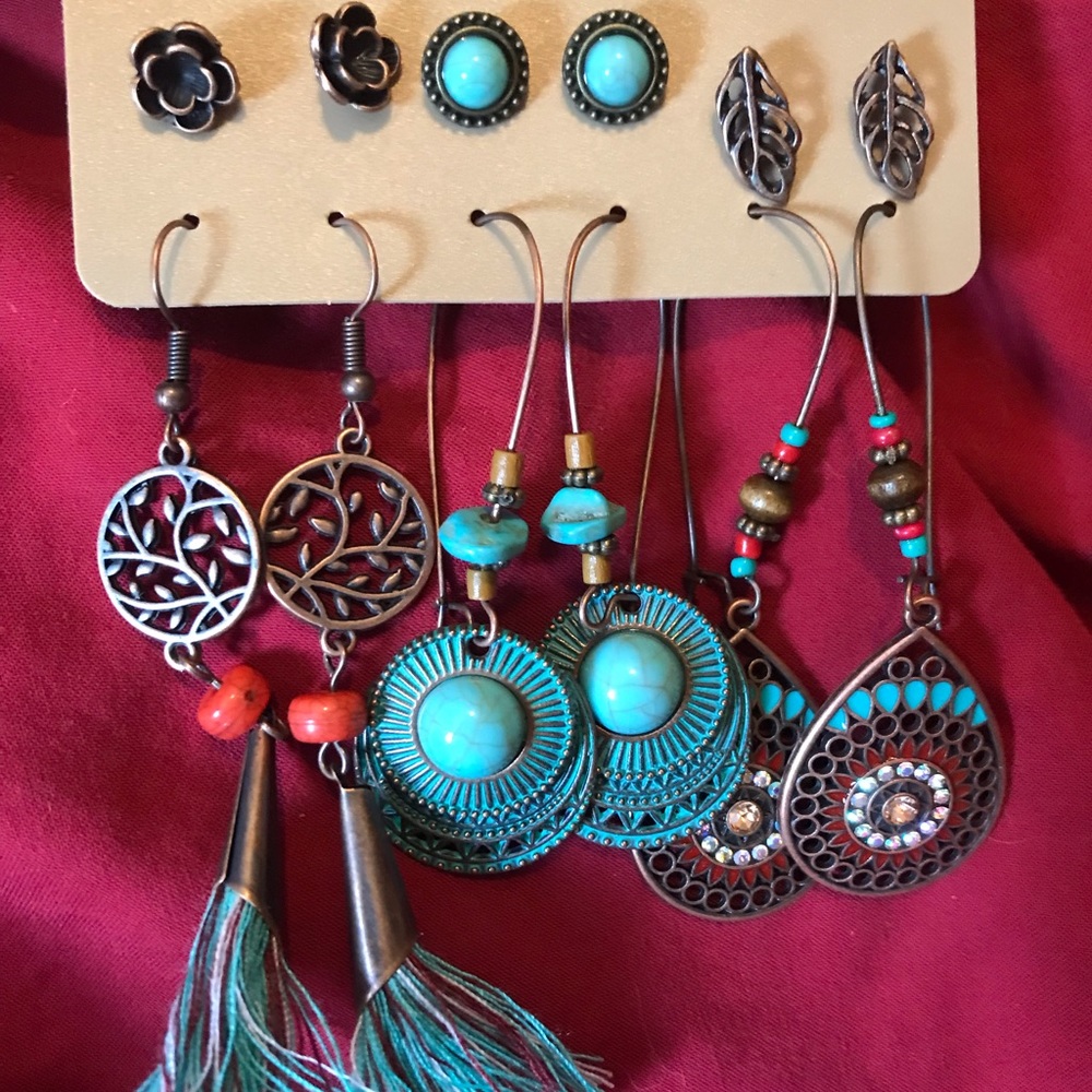 6 pair Boho type earrings. 1 card for $5 or 5 for $20